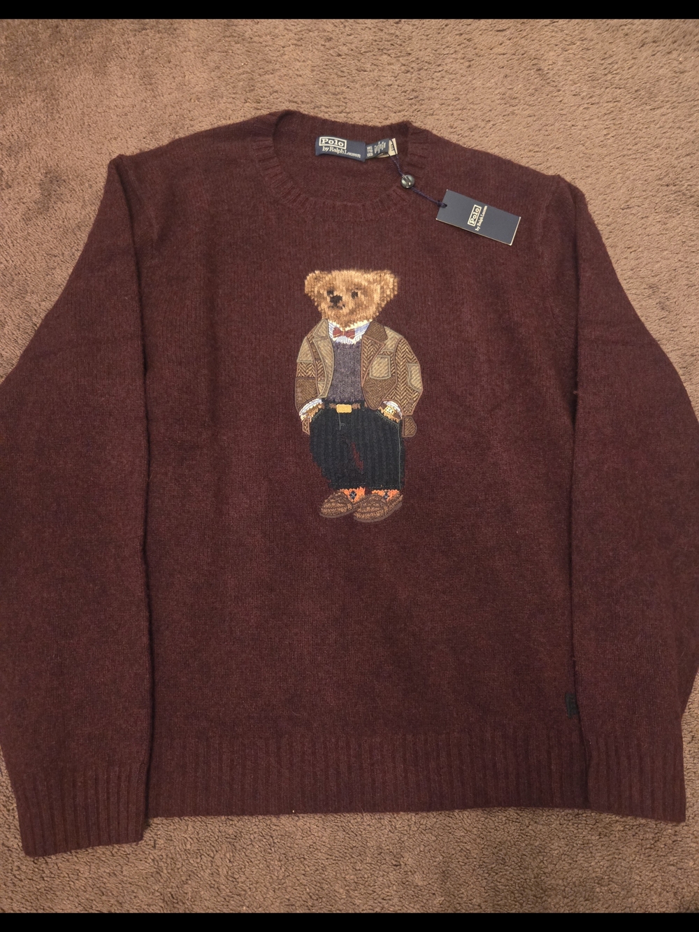 Ralph Lauren Burgundy Bear Crewneck Sweater